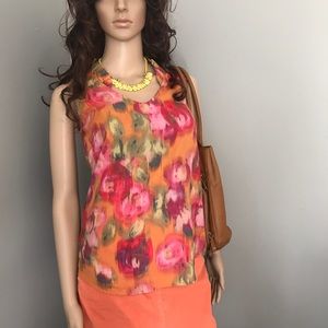 J. Crew Factory Floral Watercolor Ruffle Neck Tank
